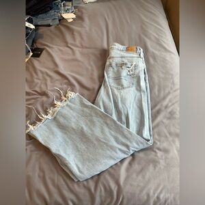 American Eagle Outfitters Distressed Light Blue Wide Leg Jeans
